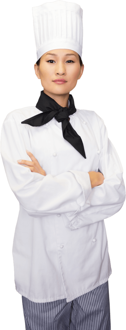 Transparent Confident Female Chef in Uniform Standing Confidently