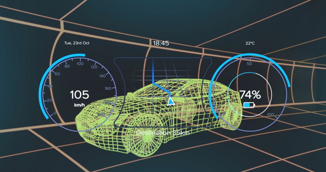 Futuristic Wireframe Car and High-Tech Dashboard Interface