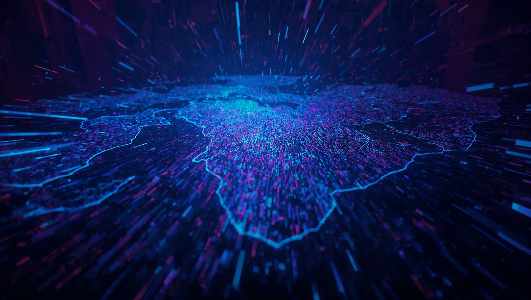 Futuristic Neon South America Data Visualization with Light Streaks