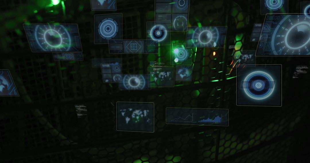 Futuristic Holographic Data Interface on Dark Tech Background