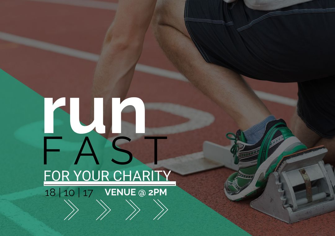 Charity Run Event Advertisement with Sprinter at Starting Line