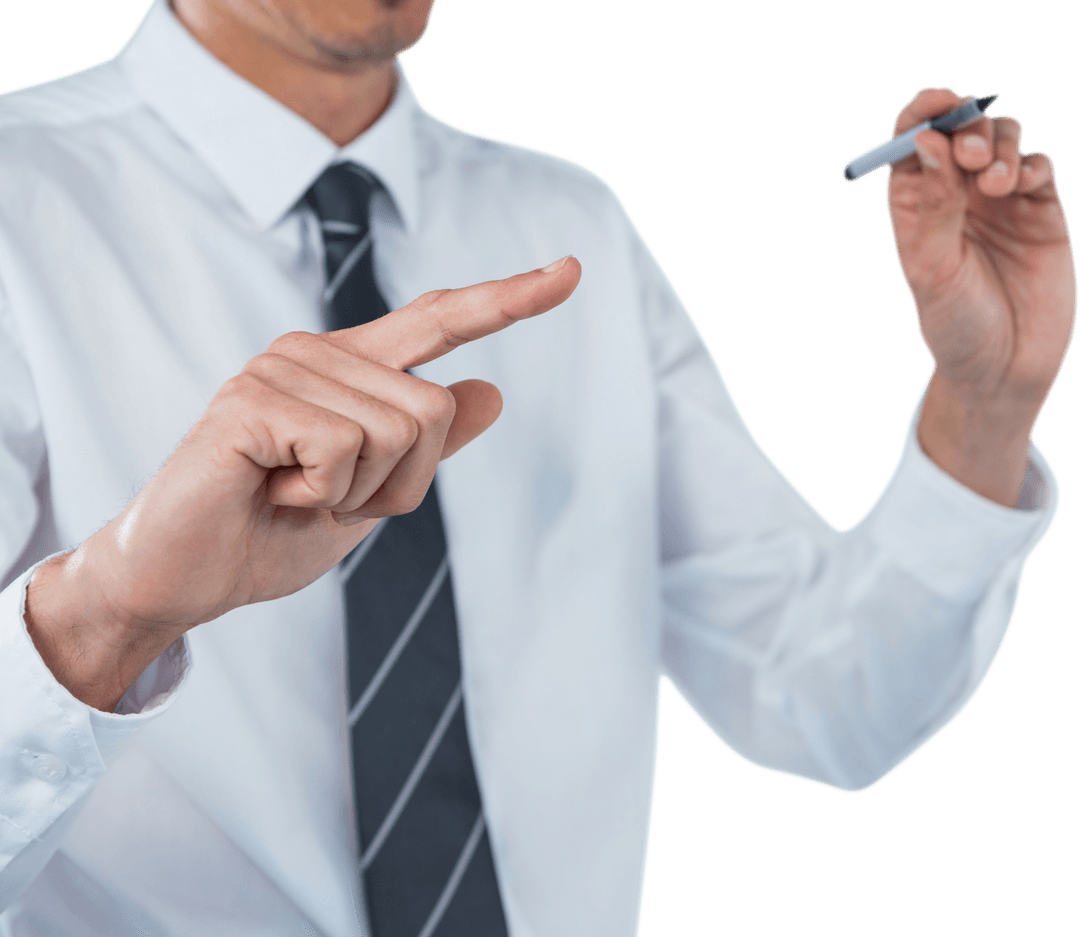 Business Executive Interacting with Transparent Virtual Screen