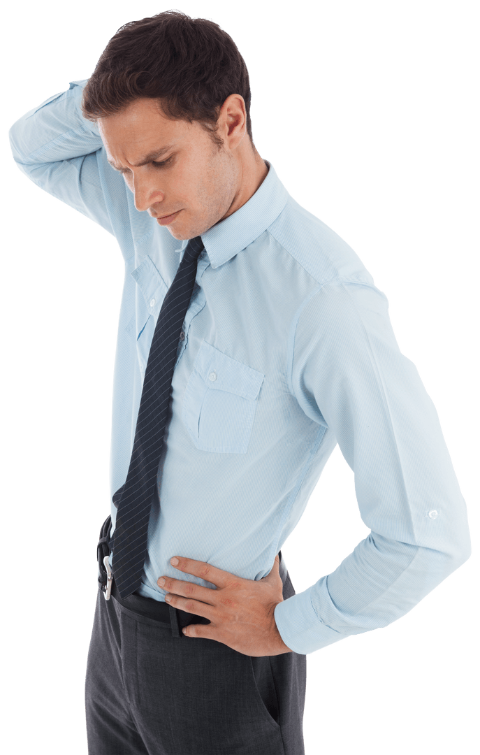 Confused Businessman Scratching Head on Transparent Background