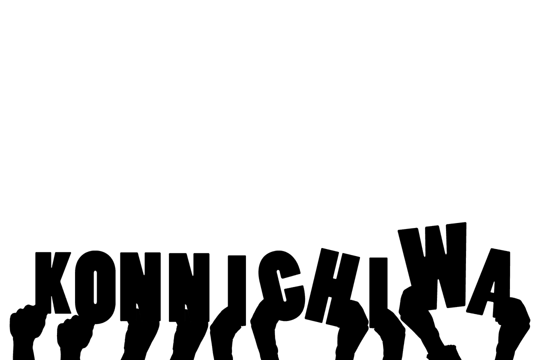 Konnichiwa Text with Greeting Hands on Transparent Background