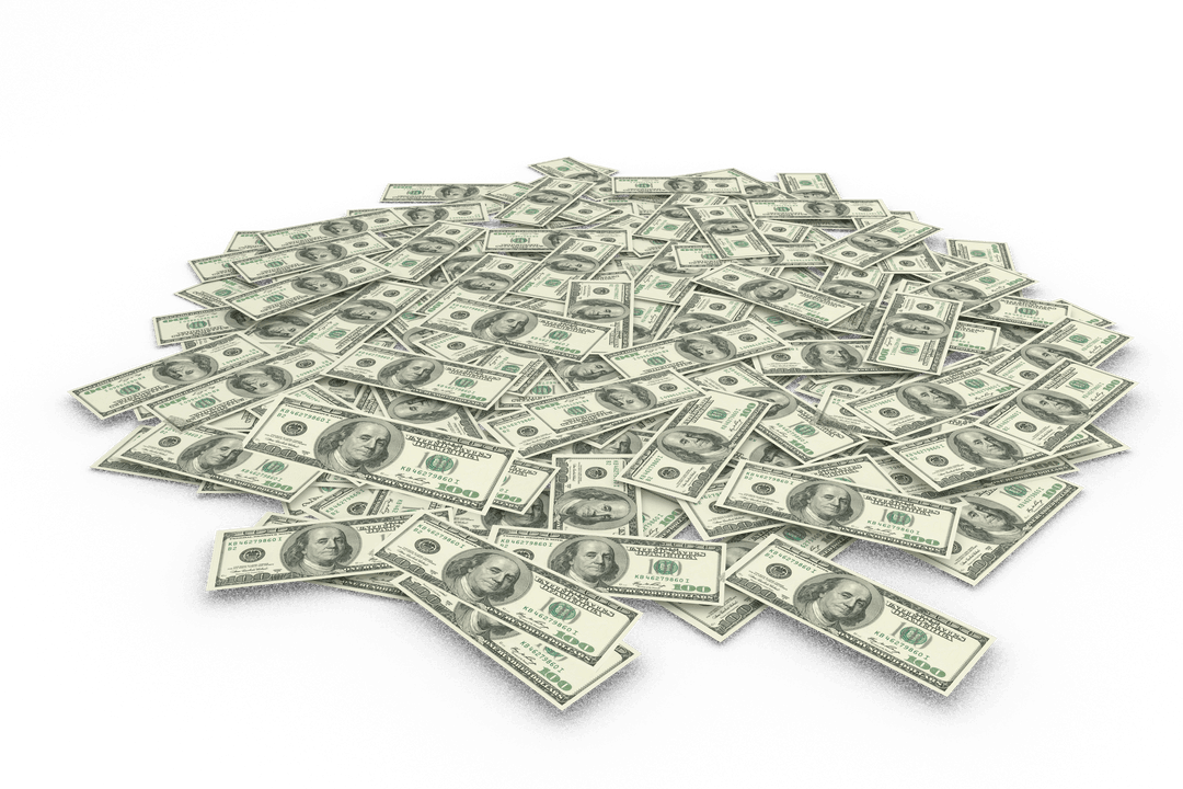 Pile of Dollar Bills on Transparent Background