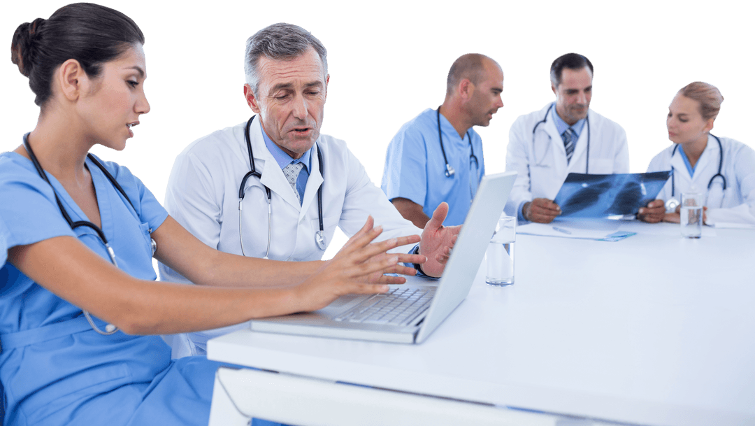 Transparent Medical Team Collaborating in Modern Meeting
