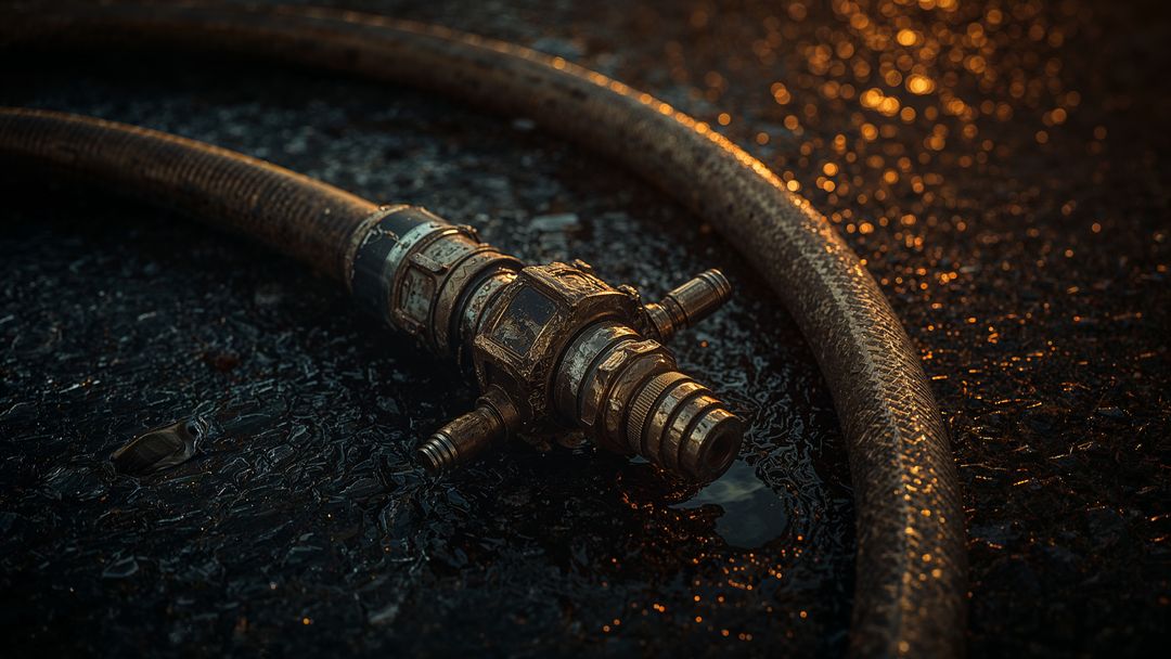 Rustic Metal Hose Coupler on Wet Industrial Surface