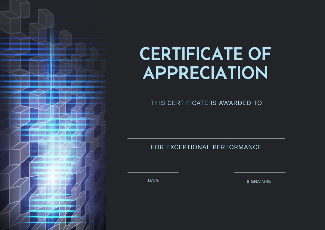 Certificate of Appreciation Template with Modern Blue Design - Download Free Stock Templates Pikwizard.com