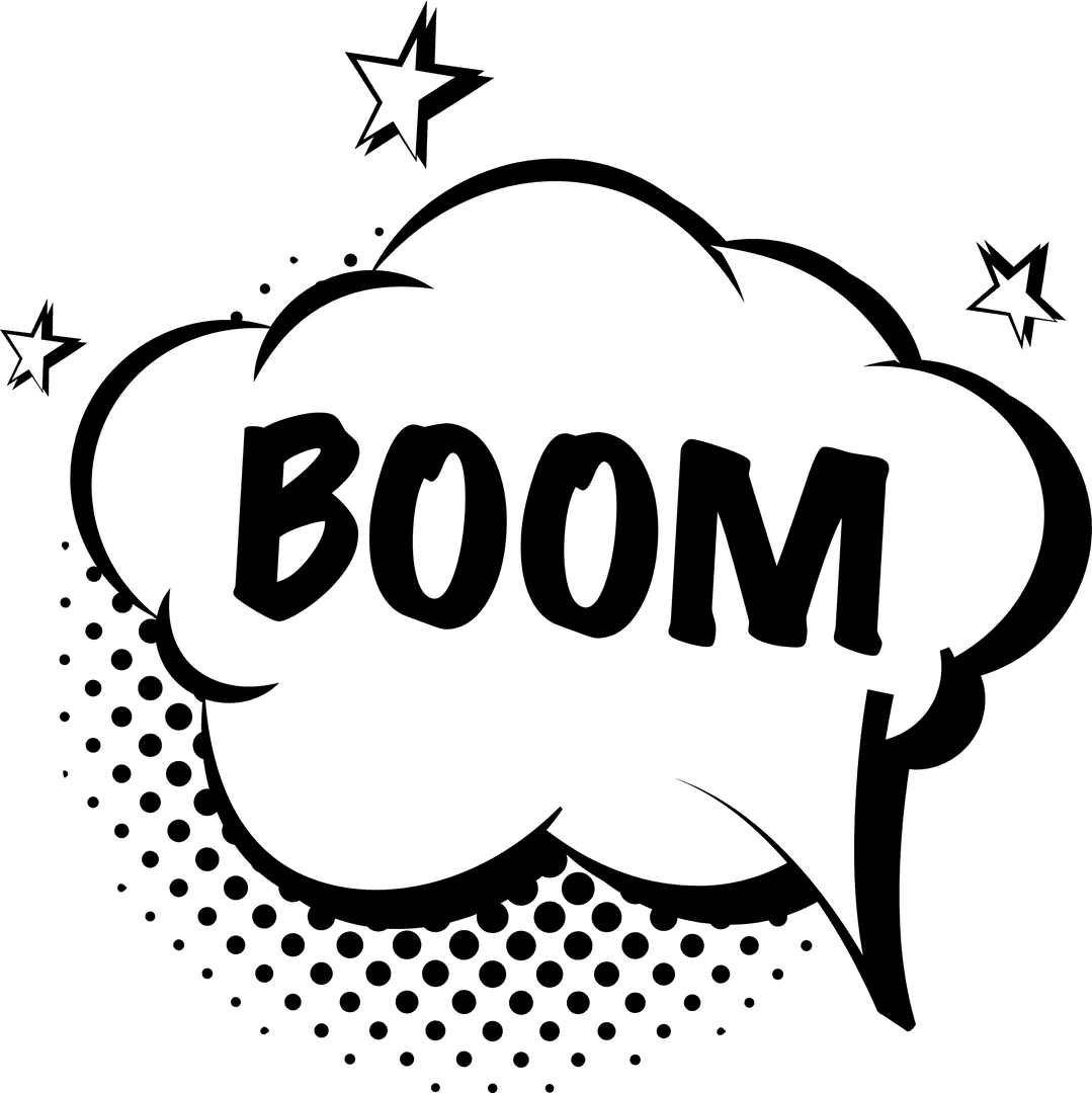 Transparent Comic Style Bubble with 'BOOM' Text and Stars