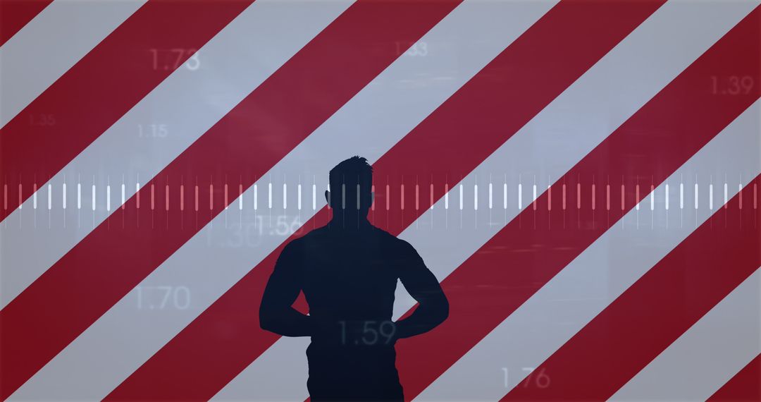 Silhouetted Figure Against Striped Background with Data Elements