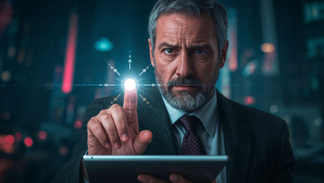 Senior Executive Utilizing Futuristic Holographic Technology