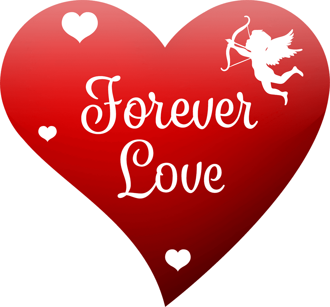 Romantic Red Love Heart with Cupid On Transparent Background