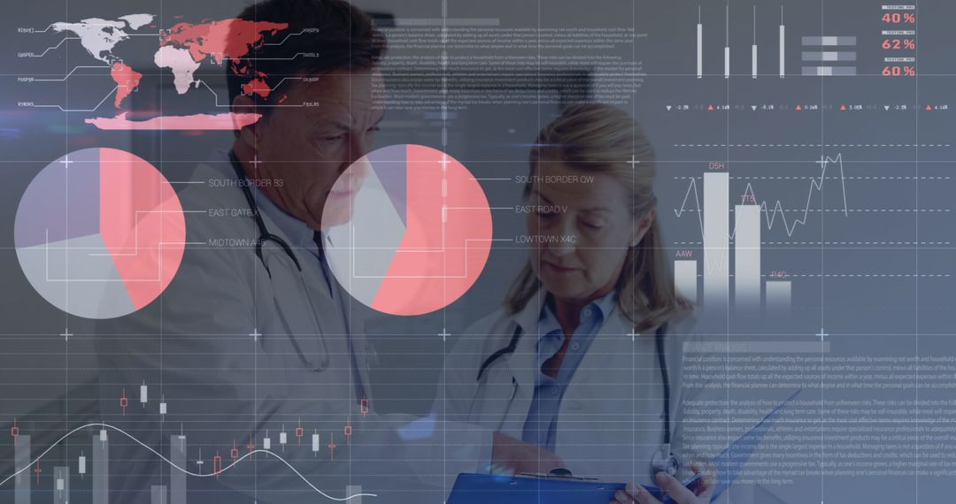 Doctors Analyzing Digital Health Data with Global Maps