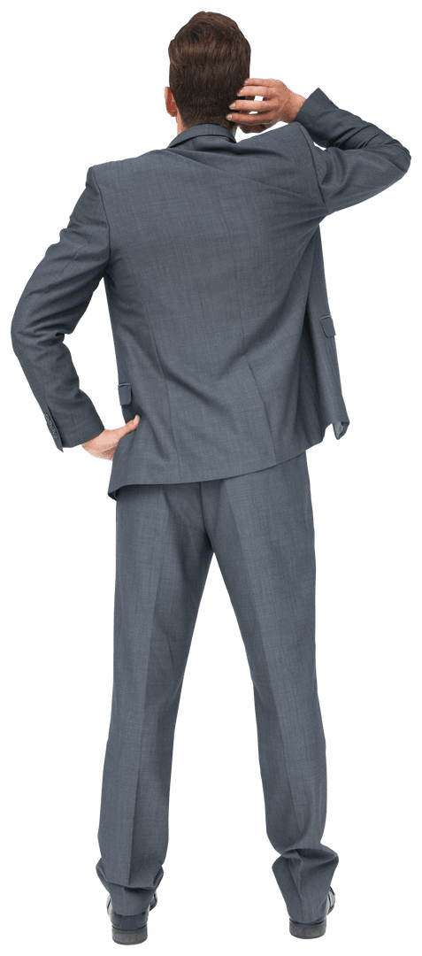 Transparent Rear View of Thoughtful Businessman in Suit
