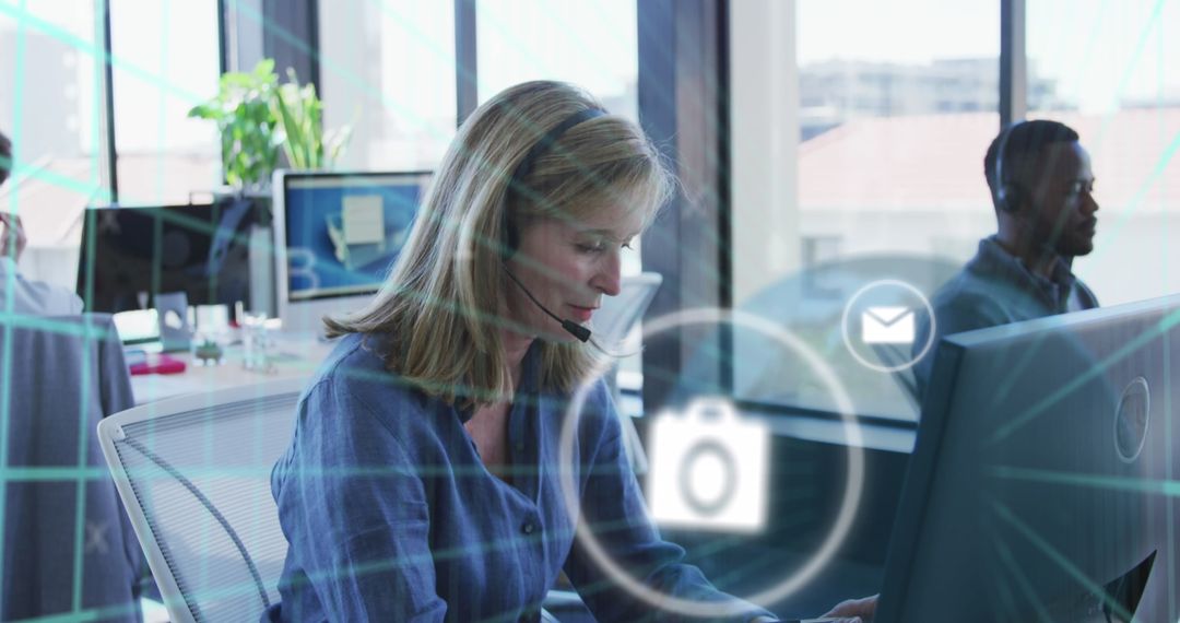 Business Professionals with Digital Interface and Data Processing