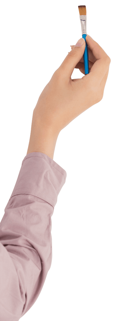 Hand Holding Paintbrush on Transparent Background for Art and Creativity