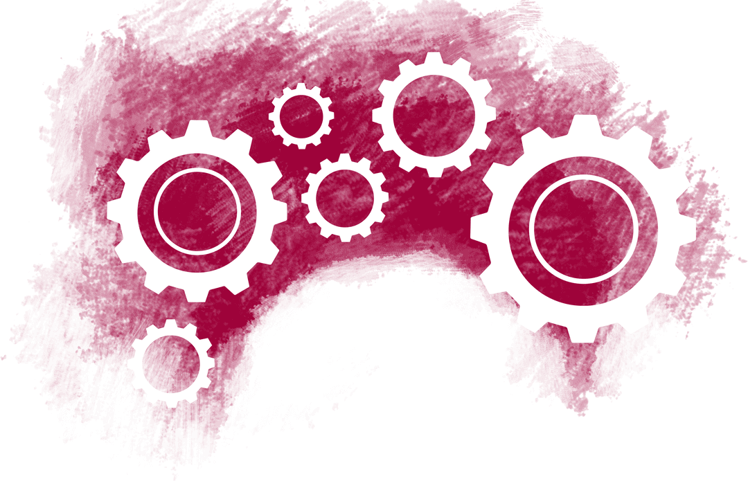 Transparent Red Cogs with Conceptual Gears on Clear Background