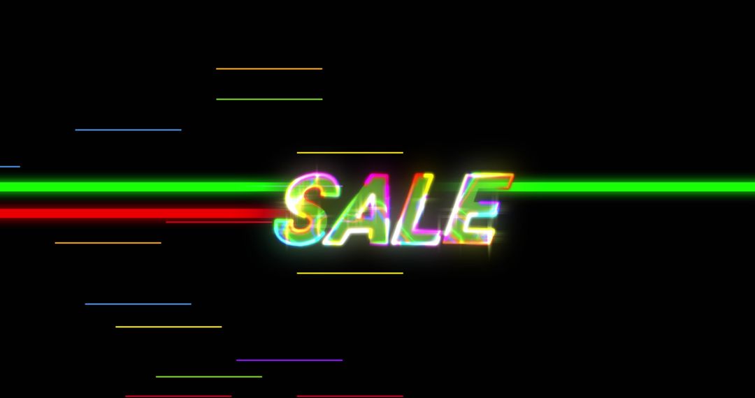 Glowing Neon Sale Text with Colorful Stripes