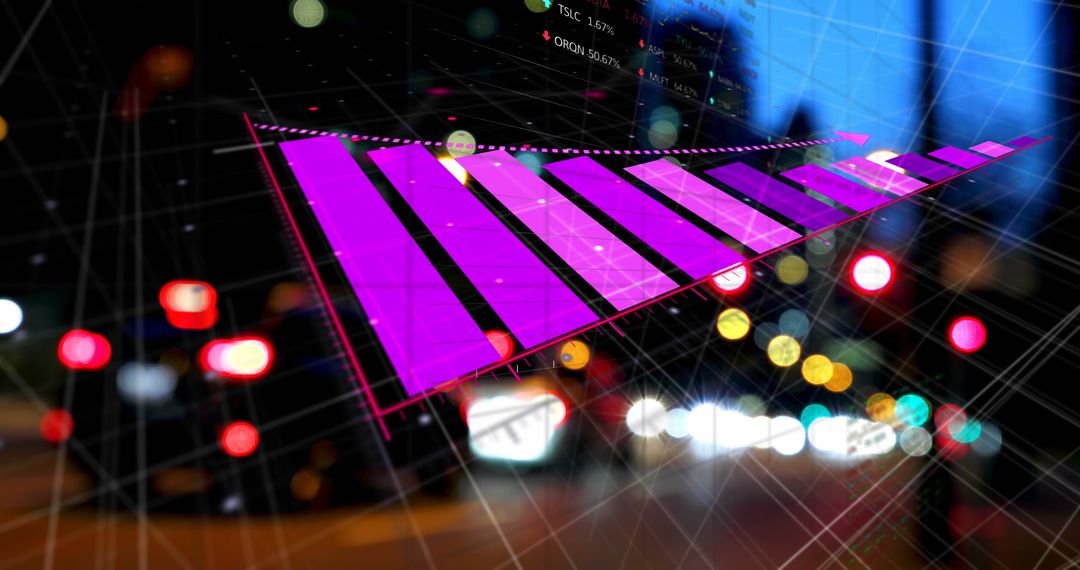 Futuristic Digital Graph Overlay on Vibrant Cityscape