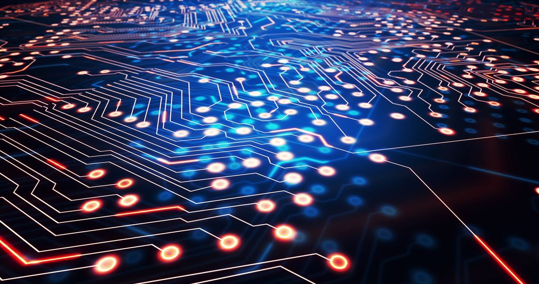 Futuristic Light Trails on Computer Circuit Board