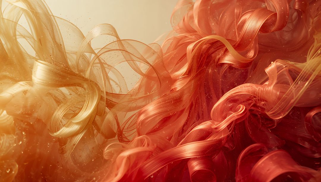 Fluid Ribbons with Shimmering Particles Blend in Dynamic Digital Art