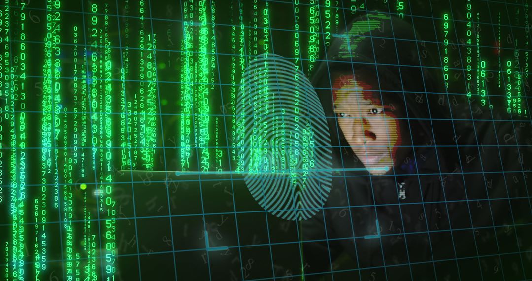 Hacker Accessing Digital Security with Biometric Fingerprint
