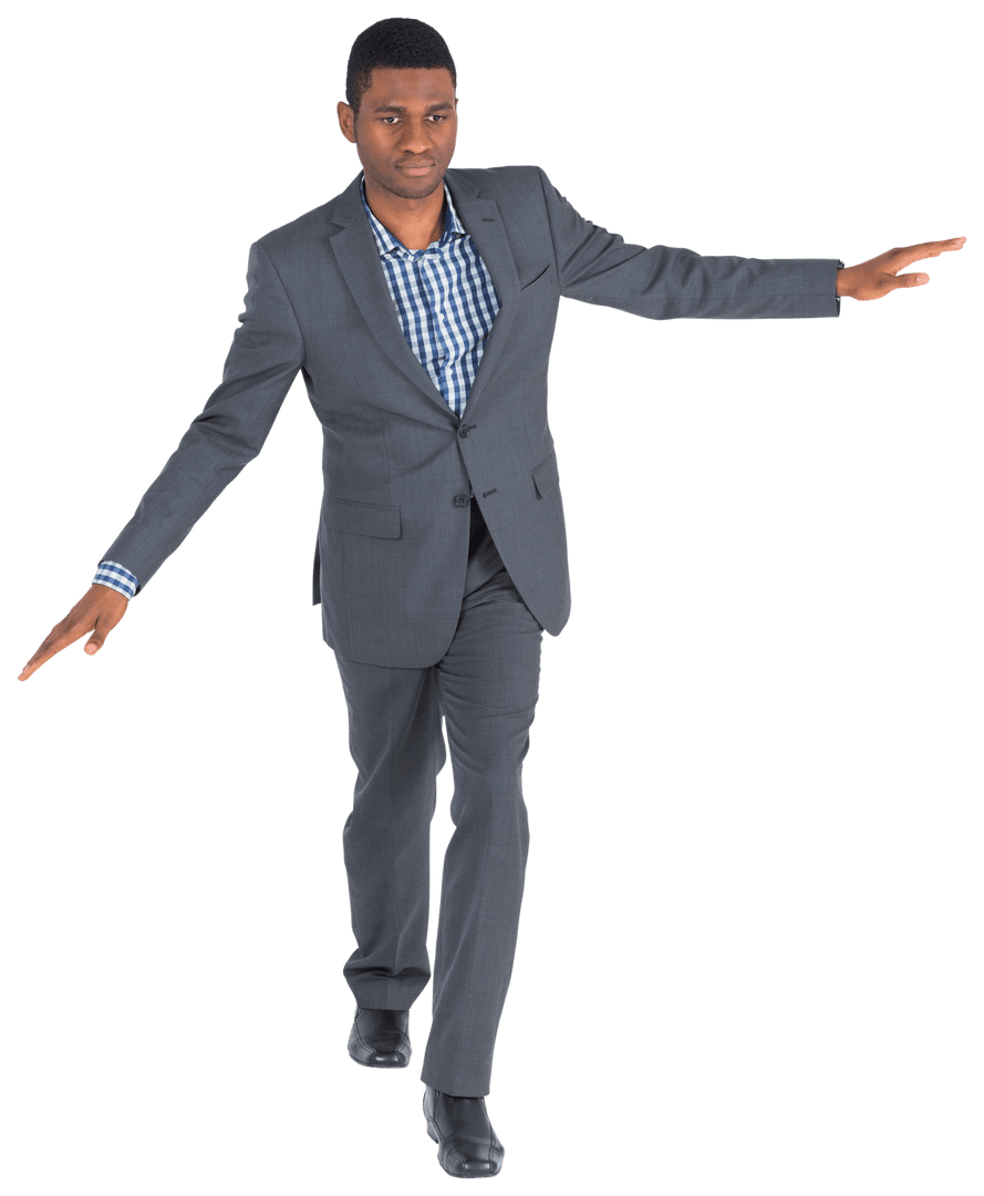 Confident Businessman Maintaining Balance with Transparent Background