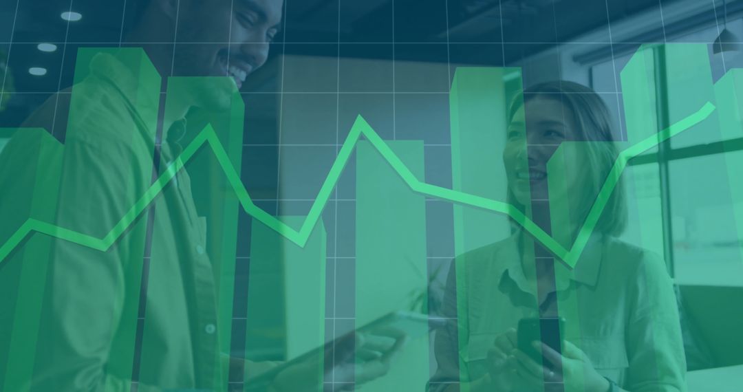 Diverse Business Team with Financial Analysis Overlay