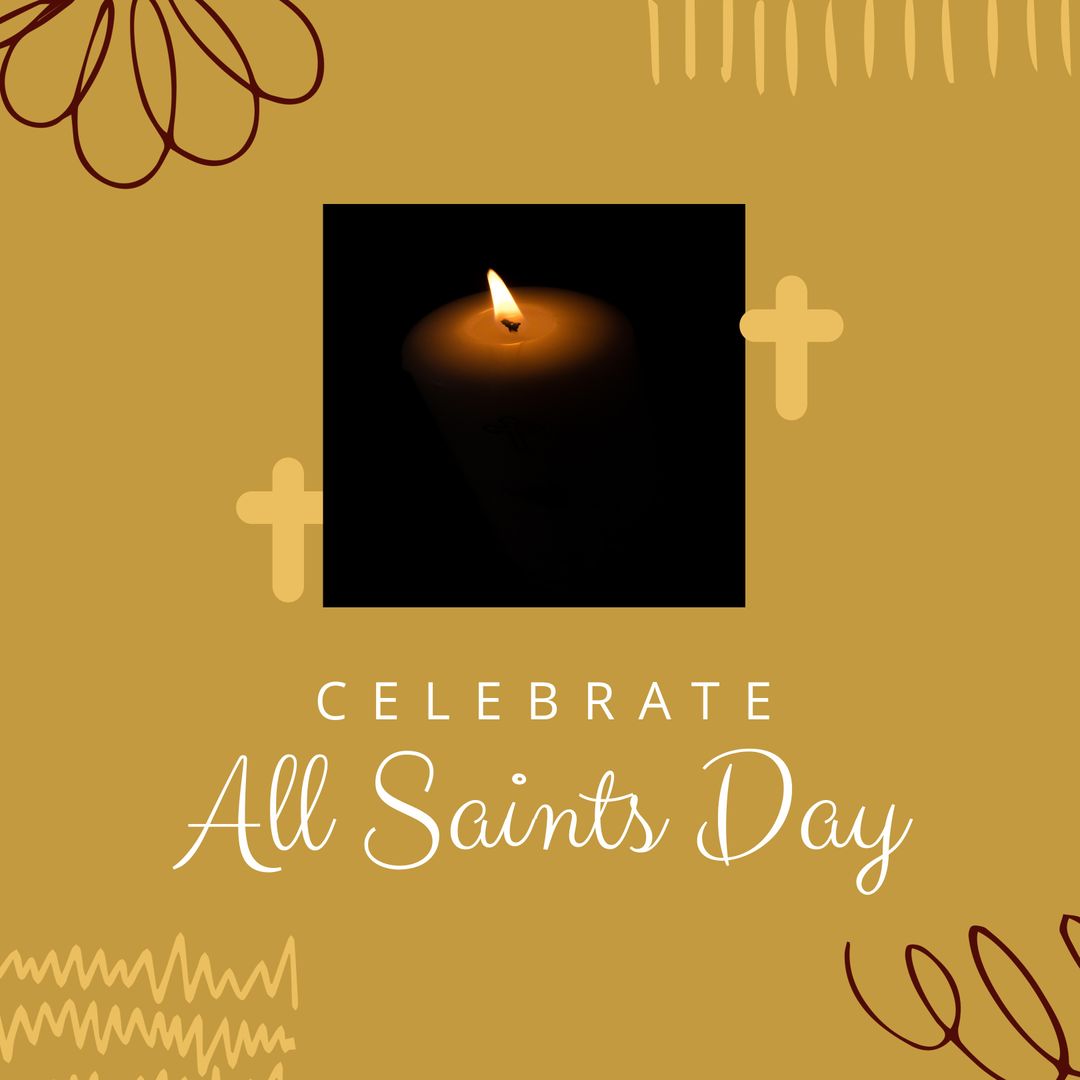 All Saints Day Candle Flame on Gold Abstract Background