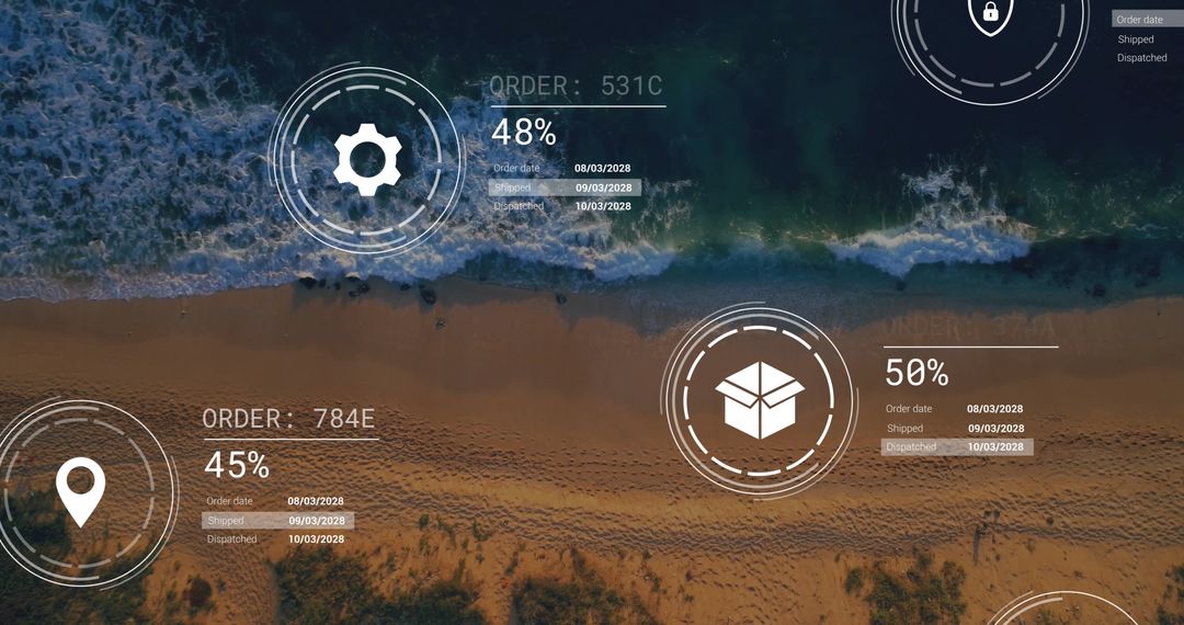 Digital Network Overhead Landscape with Processing Data Icons