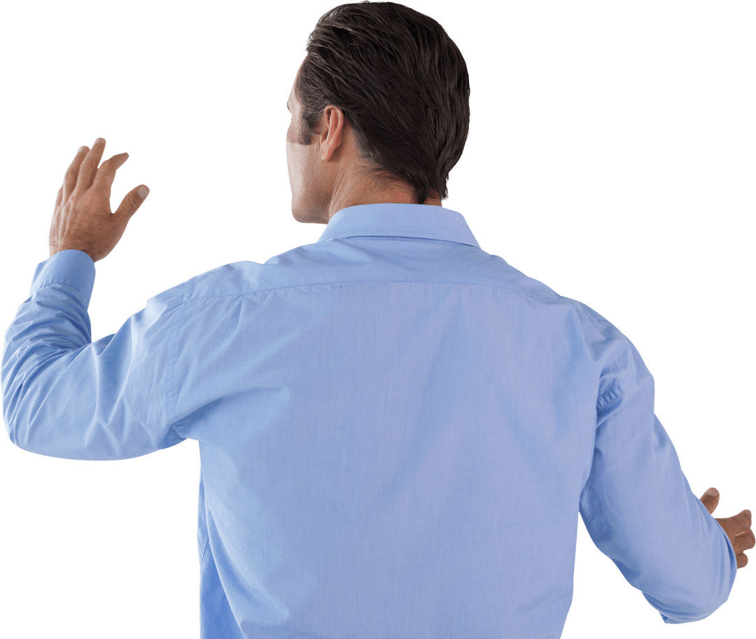Transparent Interface: Innovative Businessman Gesturing From Behind