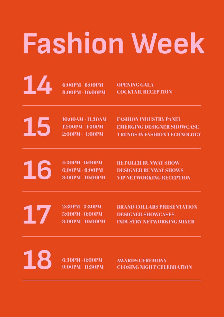 Fashion Week Schedule on Red Background - Download Free Stock Templates Pikwizard.com