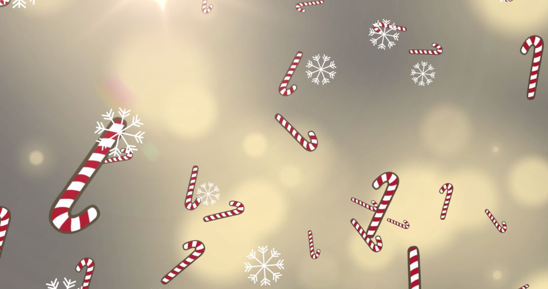 Falling Candy Canes and Snowflakes on Beige Background with Lights - Free Images, Stock Photos and Pictures on Pikwizard.com