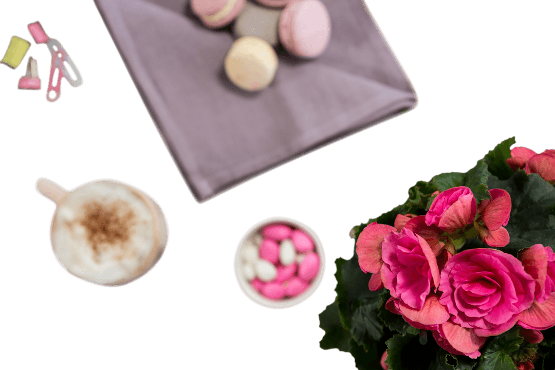 Transparent Elegant Table Spread with Macarons and Flowers