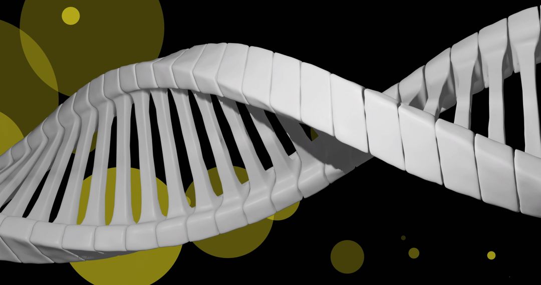 Rotating DNA Helix with Glowing Circles on Dark Background