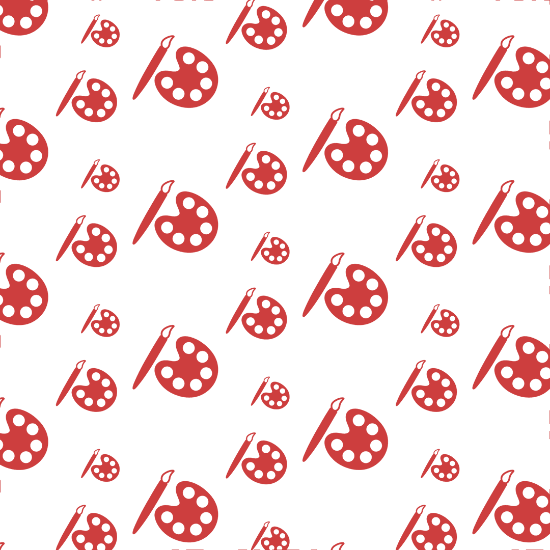 Seamless Red Art Palette Pattern on Transparent Background
