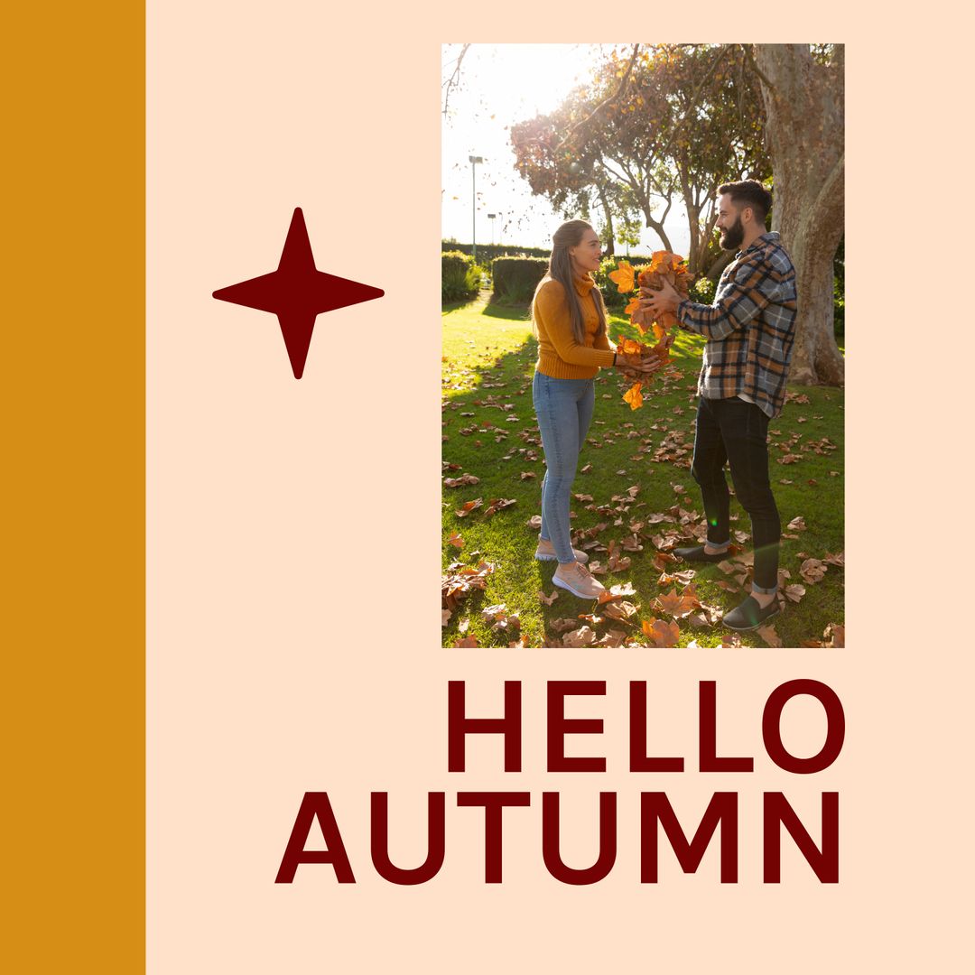 Couple Celebrating Autumn with Falling Leaves