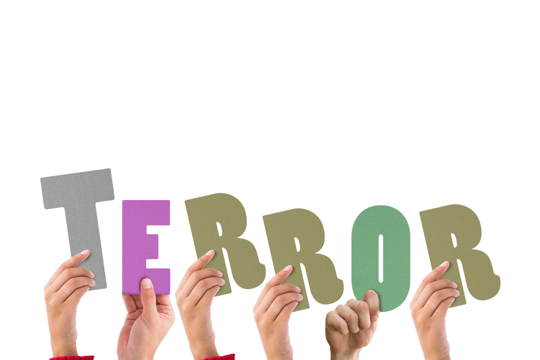 Hands Holding Transparent Letters Forming 'TERROR'