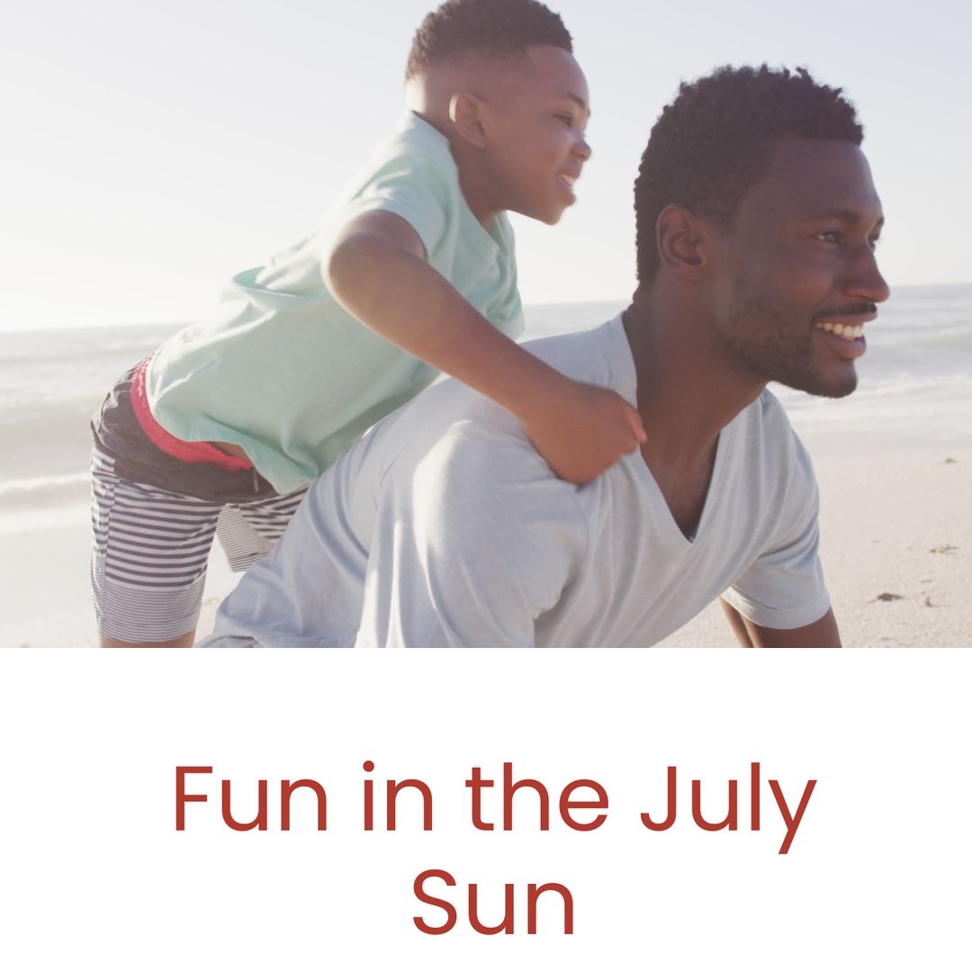 Joyful Father and Son Playing by Summer Beach