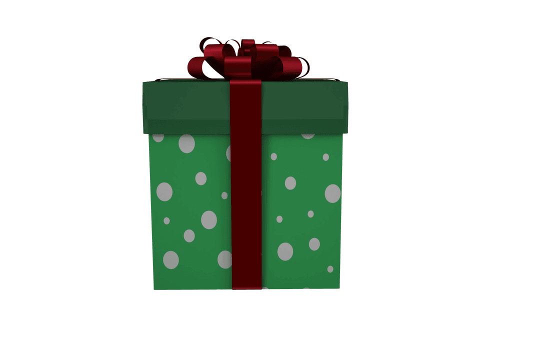 Green Gift Box with Red Ribbon on Transparent Background