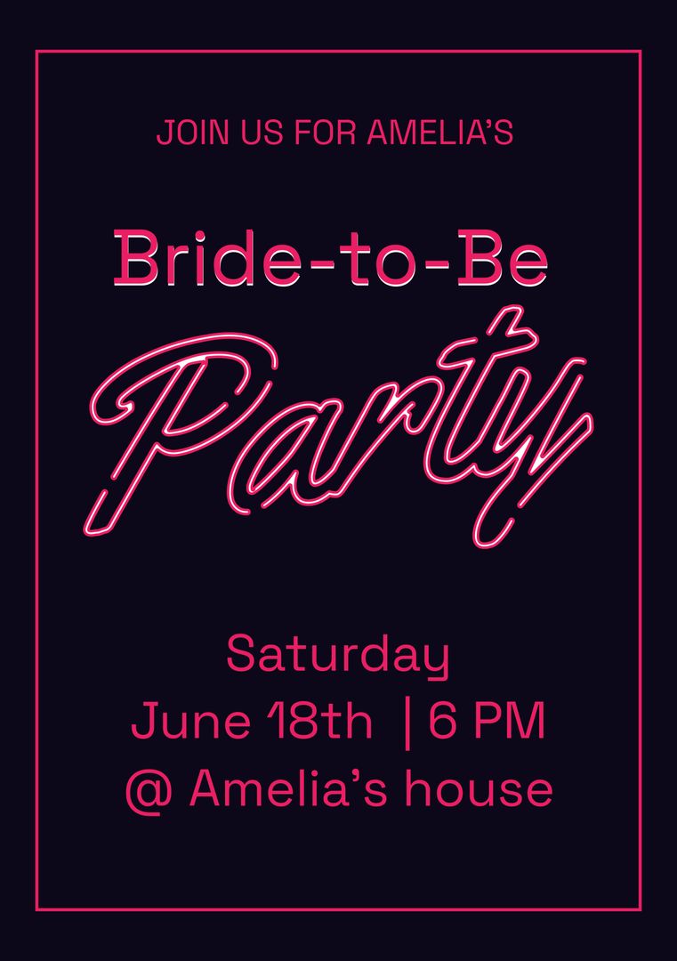 Bride-to-Be Party Invitation Featuring Neon Accents and Dark Background - Download Free Stock Templates Pikwizard.com