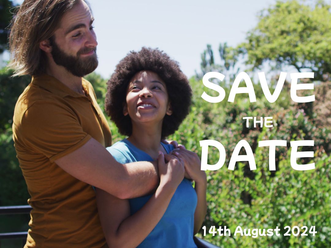 Joyful Couple Celebrating Love with Save The Date Announcement - Download Free Stock Templates Pikwizard.com
