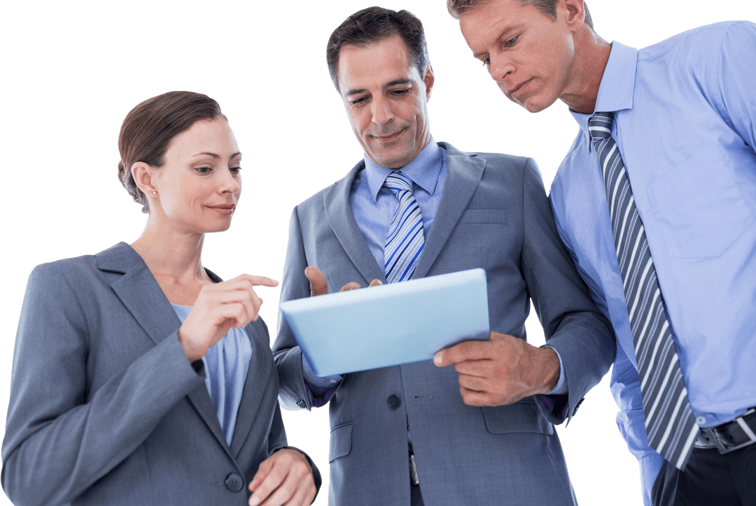 Business Professionals Discussing Transparent Digital Strategy with Tablet