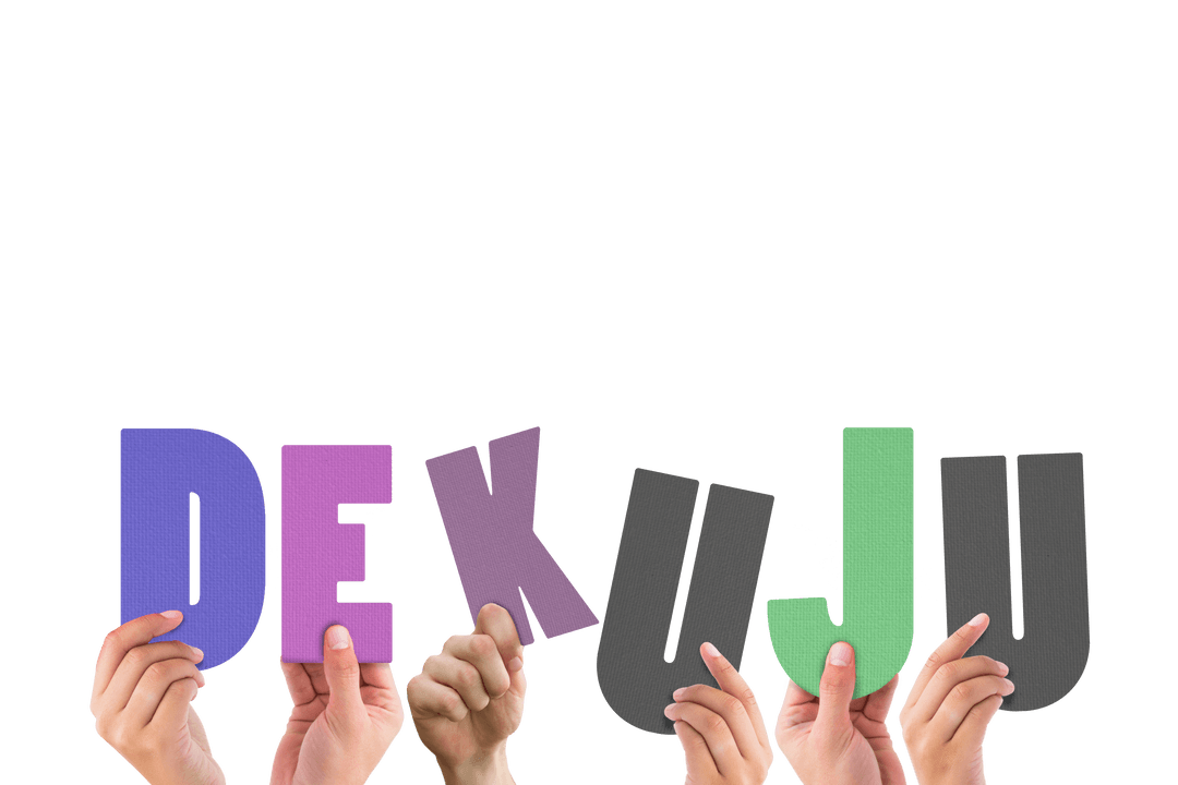 Hands Holding Colorful Transparent Letters Above