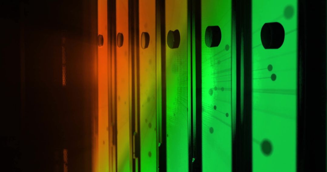 Colorful Server Racks in Data Center with Tech Glow