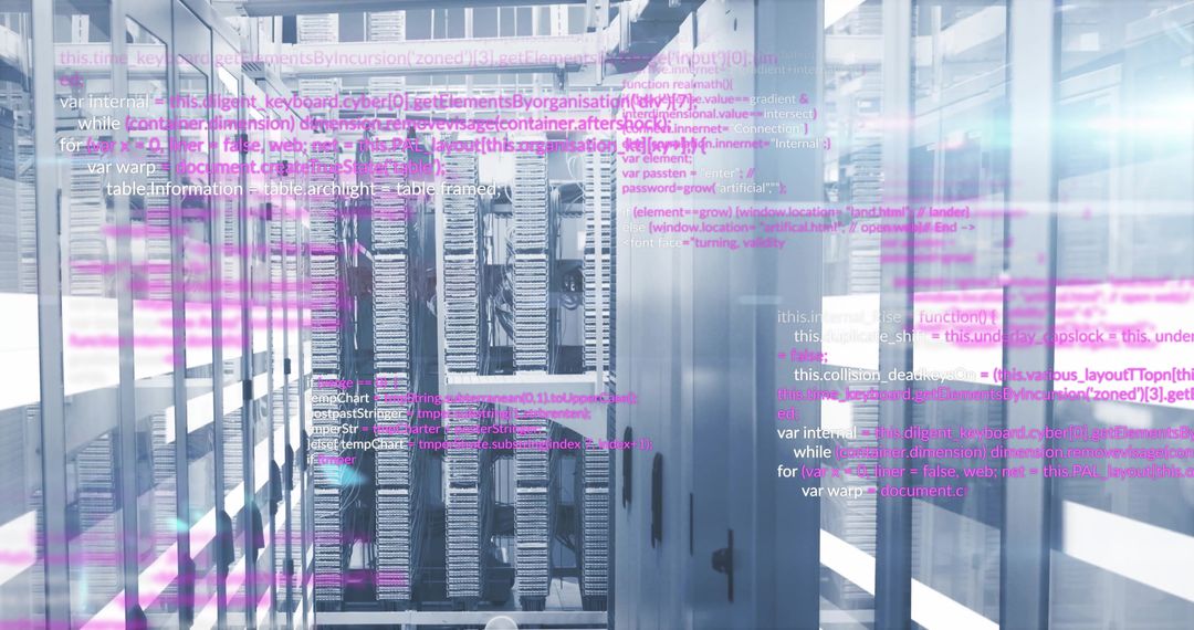 Digital Code Projected Over Data Center Servers - Technology Concept