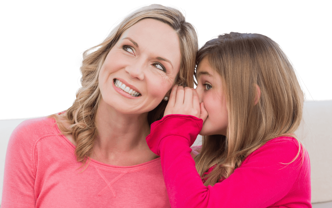 Mother and Daughter Whispering on Transparent Background