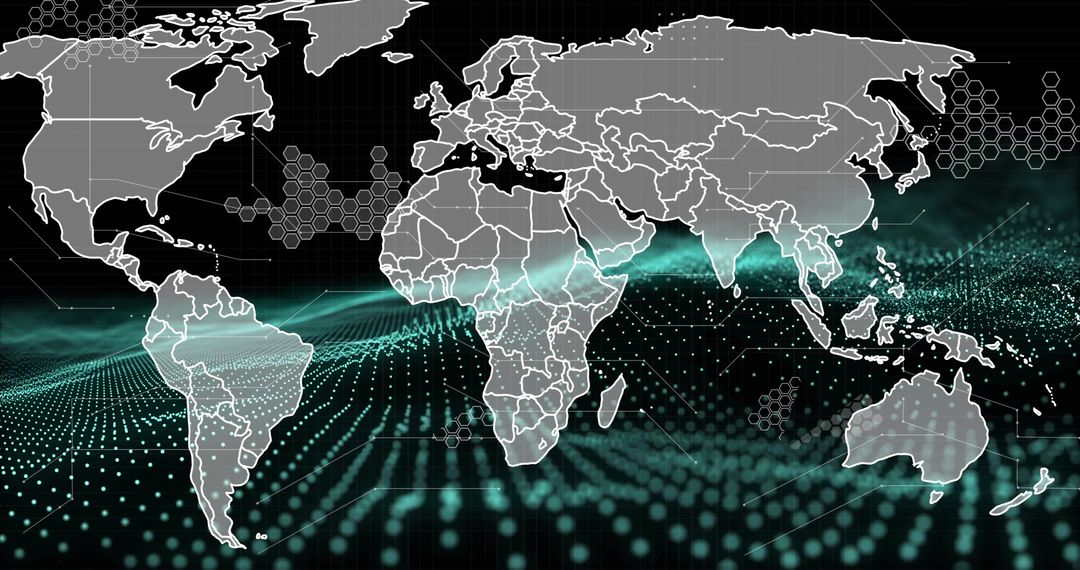 Global Networking and Digital Wave Art with World Map