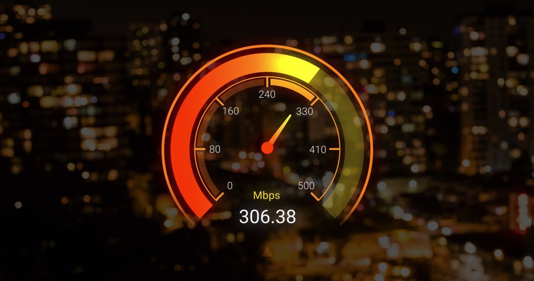 Digital Speed Test Reflection Over Urban Nightscape