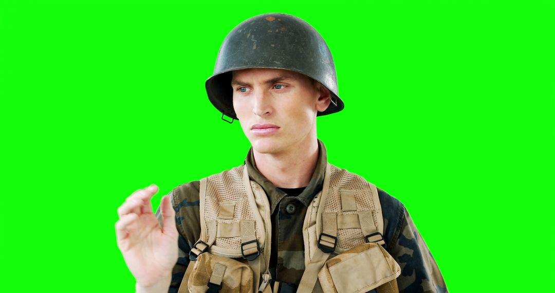 Young Soldier Wearing Helmet in Combat Uniform on Green Screen - Free Images, Stock Photos and Pictures on Pikwizard.com